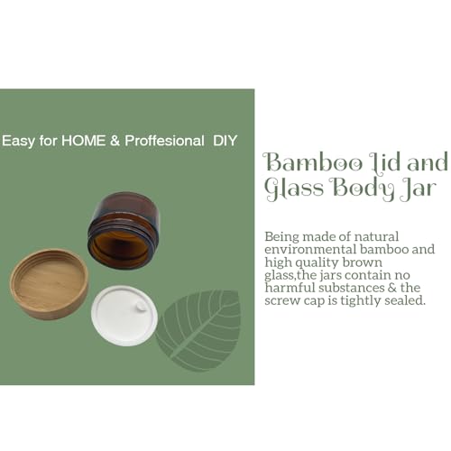 Bamboo Lid Brown Glass Cosmetic Jars Set of 4 - 1.6 oz