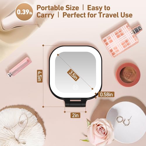 GOMIPURU Black Travel Lighted Makeup Mirror with 30x Magnification & Tweezer