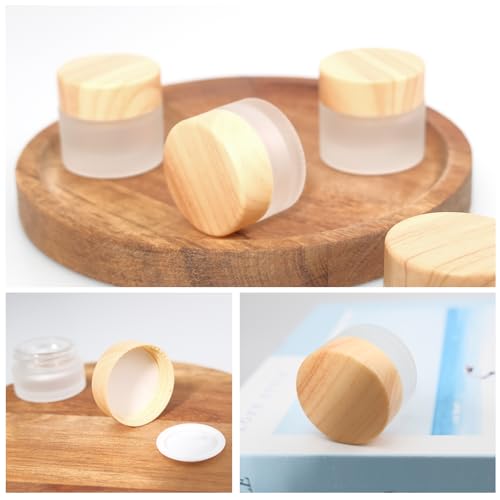 32 Pcs Glass Cosmetic Containers 5 Grams Round Frosted Cosmetic Jars with Leak proof lids Empty glass sample Jars Scrub Balm Lotions Sample Containers for Makeup Lotion Lip Balm Eye Cream