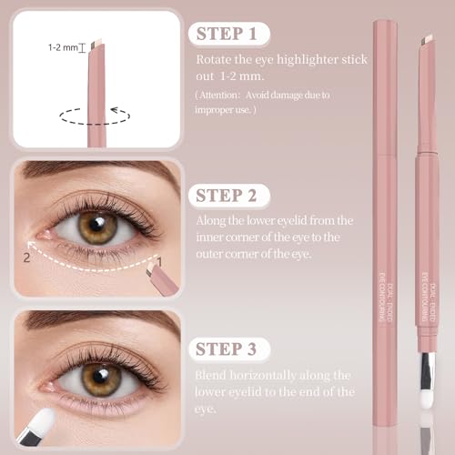 Plman Under Eye Highlighter Stick Duo with Brush, Waterproof