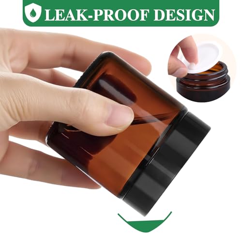 4 oz Glass Jars with Lids, 4 Pack Amber Small Glass Jars with Black Lids Leakproof Airtight Empty Cosmetic Travel Containers with Inner Liners For Lotions Body Scrub, Candle Making