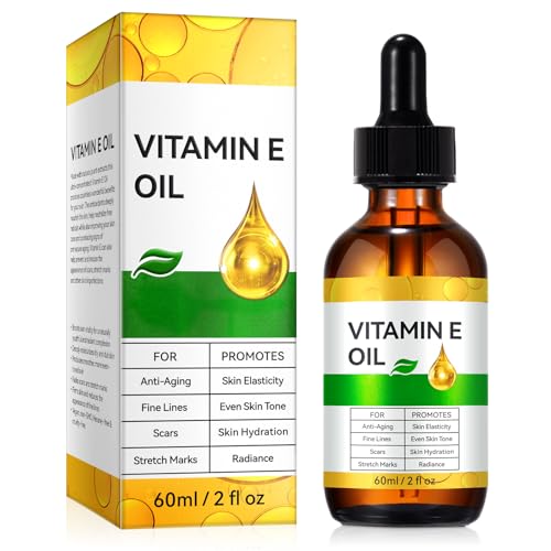 Vitamin E Oil, 100% Pure Natural Vitamin E for Skin, Hair, Nails & Scars, Body, for Moisturizing Dry Skin, Skincare, Cold Pressed, Hexane Free, Non-GMO, 2 Fl Oz