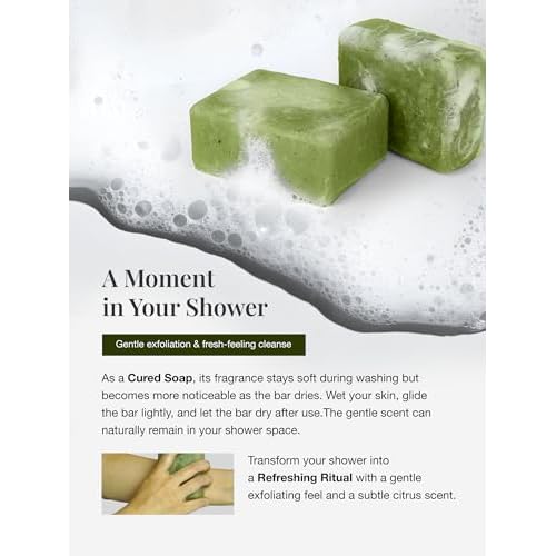 Body Scrub Bar Soap, 7 Oz (200g), Korean Exfoliating Body Wash Bar with Green Tea & Centella Extract, Subtle Fruity Citrus Scent, Deep Cleaning, Moisturizing & Refreshing, Sunrise Mist