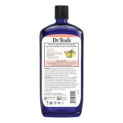 Dr Teal's Foaming Bath with Pure Epsom Salt, Stress Relief with Ginseng & Ginger, 34 fl oz (Pack of 4)