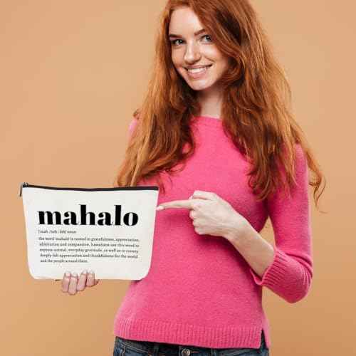 Christmas Thank You Gifts Mahalo Definition Inspirational Makeup Bag Hawaii Cosmetic Bag Hawaiian Gifts Hawaiian souvenirs for Women Female Grandma Mom Sister Friend Wife Travel Toiletry Bag Birthday