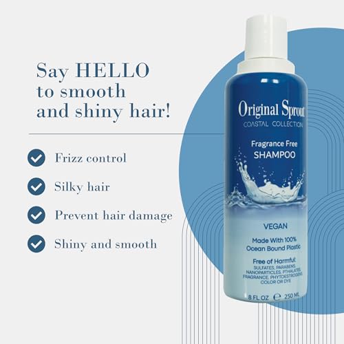 Original Sprout Coastal Collection Shampoo for All Hair Types, Fragrance-Free Shampoo, Vegan, 8 oz. Bottle