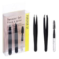 3pc Black Tweezer Set & Glitter Spoolie - Hair Removal Tweezers,Angled and Pointed Tweezer Set, Precision Tweezers & Eyelash Spoolie Set