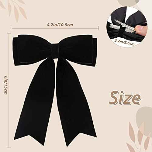4PCS Velvet Hair Bows for Girls, Black Hair Bow Clips Ponytail Long Ribbon Bows Hair Accessories for Women Girls Toddlers Infant (Black)