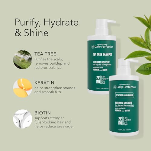 Daily Perfection Tea Tree Shampoo & Conditioner Set with Biotin & Keratin - Hydrating Hair Care Duo