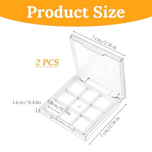 Nogeqi 2-Pack Refillable Makeup Palette with 9 Compartments, Portable Clear Eyeshadow & Lipstick Organizer