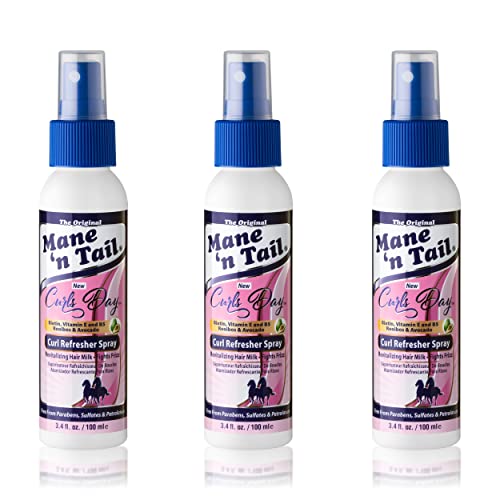 3 Pack Mane 'n Tail Curls Day Curl Refresher Spray - Lightweight Moisturizing Mist for Reactivating Curls, Coils, Kinks & Waves