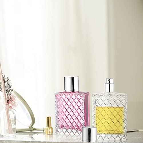 Lawei 6 Pack Refillable Spray Bottles Perfume Atomizer, 100ML 3.4oz Glass Empty Fine Mist Spray Bottle, Clear Portable Square Fragrance Dispenser Bottle with Sprayer for Travel, Silver