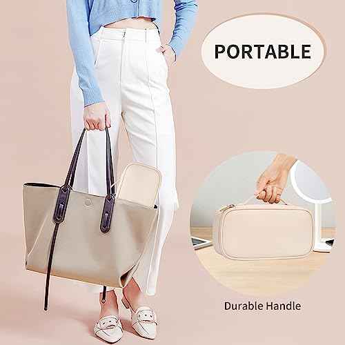 OCHEAL Small Makeup Bag,Portable Cute Makeup Pouch Travel Bag for Women and Girls with Makeup Brush Compartment Organizer cosmetics Bags-Beige