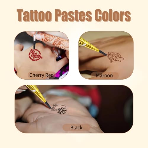 Temporary Tattoo Kit 146pcs with Stencils & 3 Ink Colors