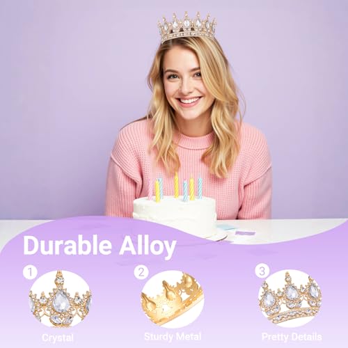 Gold Crystal Birthday Tiara Crown for Women