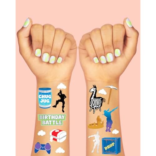 xo, Fetti Birthday Battle Gaming Temporary Tattoos - 50 Silver Foil Pcs | Video Game Accessory, Kids Party Favor, Fun Bday Activity