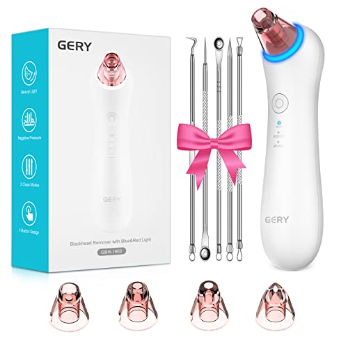 GERY Blackhead Remover Vacuum with 4 Probes & Red Blue Light