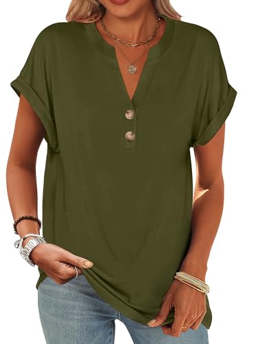 ANRABESS Women's Short Sleeve Henley Top - Casual Summer Blouse