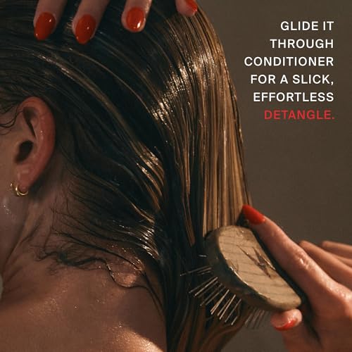 Daily Wood Hair Brush - Carbonized Ash Anti-Static Paddle for Frizz-Free Styling - Stainless Steel Bristles Scalp Massage - Safe for Color & Extensions - wet brush - detangling