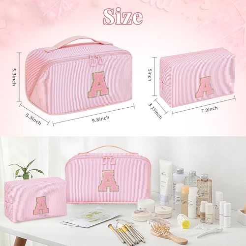 Personalized Initial Makeup Bag Set, Water-Resistant Travel Cosmetic Organizer with Brush Holder