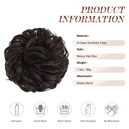 FESHFEN Messy Bun Hair Piece Hair Bun Scrunchies Synthetic Medium Brown Wavy Curly Chignon Ponytail Hair Extensions Thick Updo Hairpieces for Women Girls 1PCS