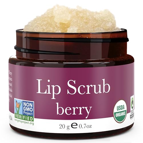 Organic Lip Scrub Berry - USA Made Exfoliating Lip Scrub with Natural & Organic Ingredients, Moisturizing Lip Exfoliator Scrub for Dry Lips, Lip Scrubber Exfoliator & Sugar Scrub for Smooth Lips