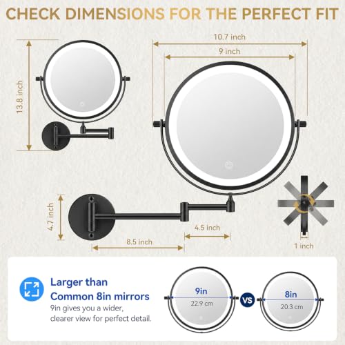Auxmir 9" Lighted Magnifying Makeup Mirror 1X/30X Dual-Sided