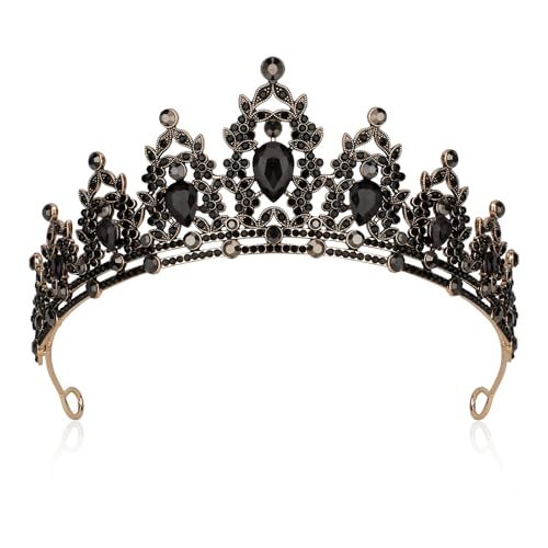 Black Queen Crown Tiara for Women - Rhinestone Wedding & Prom Accessory