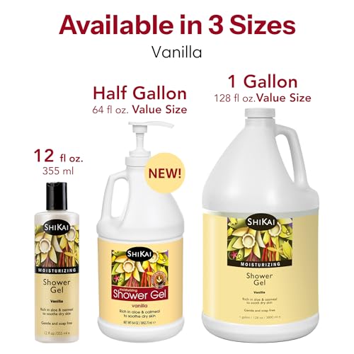 ShiKai Daily Moisturizing Shower Gel (Vanilla, 12oz, Pack of 3) | Gentle Formula | Aloe Vera & Oatmeal for Soft, Healthy Skin | Dry Skin Relief