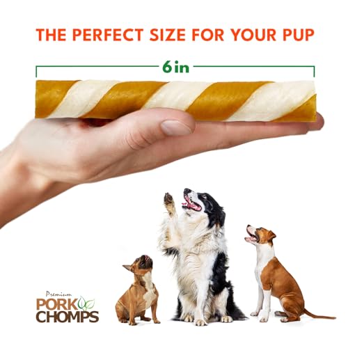 Pork Chomps Baked Pork Skin Dog Chew, 6-inch Twists, Peanut Butter Wrap, 4 Count