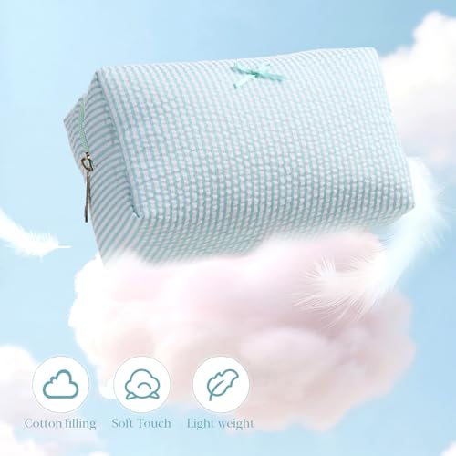 Sanwuta 8 Pcs Striped Seersucker Makeup Bag Set - Travel Pouches