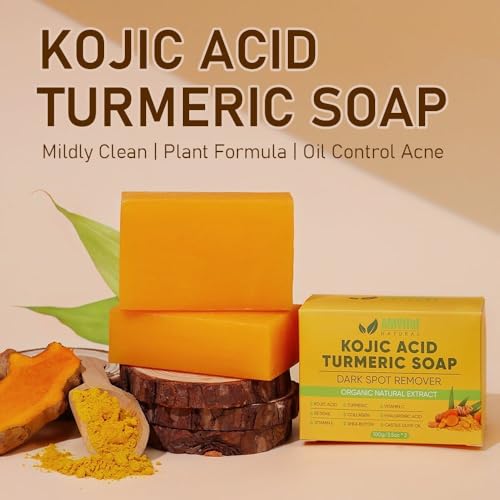AMVital Turmeric Kojic Acid Soap Bars with Vitamin C, Retinol & Hyaluronic Acid ? Face & Body Soap with Collagen & Shea Butter ? 4-Pack Cleansing Bars for All Skin Types