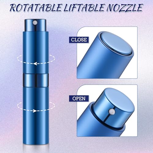 Remerry 15 Pcs 8 ml Perfume Atomizer Refillable Small Perfume Spray Bottle Empty Portable Travel Sprayer with 5 Funnel 5 Pump Transfer Tool(Black, Blue, Silver)