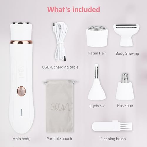 4-in-1 Facial Hair Removal for Women, Electric Painless Shaver, USB Rechargeable, Lip Chin Cheek Trimmer