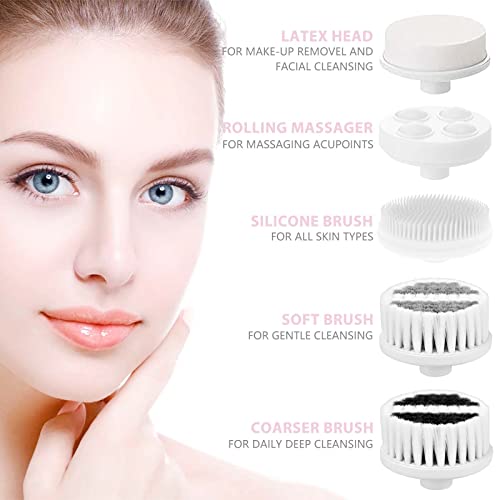 Electric Facial Cleansing Brush - 5 Exfoliating Spin Heads, Waterproof