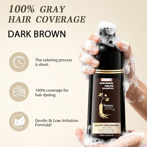 Dark Brown Hair Dye Shampoo | Gray Coverage, 3-in-1 Formula