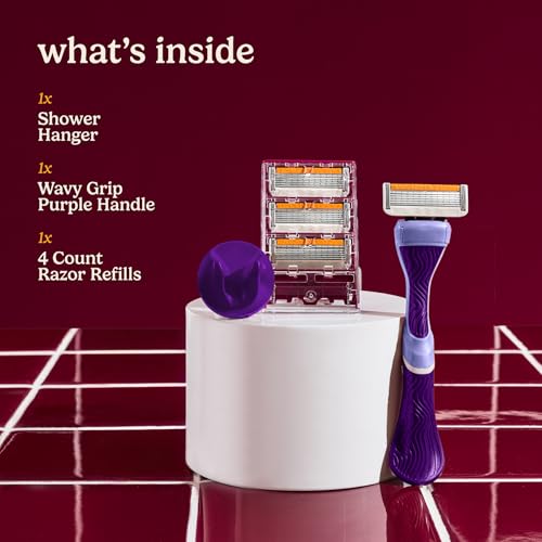 Women's 6 Blade Razor Set with Purple Grip Handle & Shower Hanger
