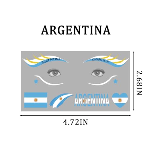 Argentina Flag Temporary Tattoos - 2026 World Cup Face Decals