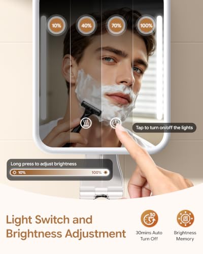 Gospire Heated Shower Mirror with Light, Fogless Anti-Fog 5000mAh