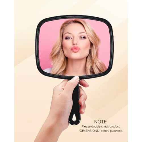 Hand Mirror Salon Barber Hairdressing Handheld Mirror with Handle (Square Black 7.4 x 10.3 inches)
