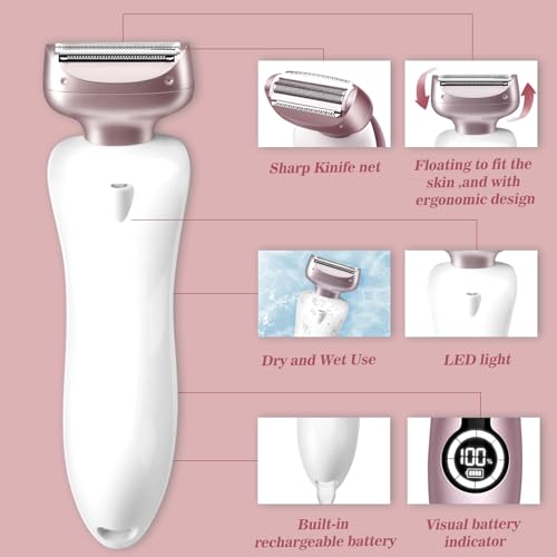 Women’s Electric Shaver for Legs Bikini Trimmer Waterproof Painless Cordless Pink - Rechargeable