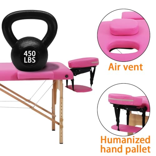 BestMassage Portable Folding Massage Bed 24-inch Wide, Pink, 3-Section, Height Adjustable