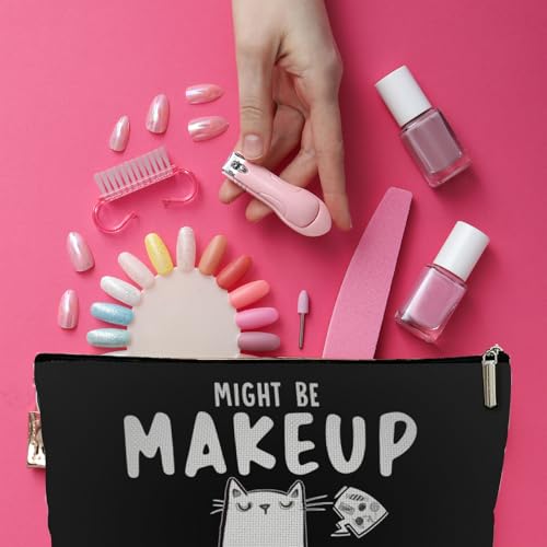 Cat-Themed Makeup Bag — Funny “Might Be Makeup Might Be Snacks” Gift Pouch