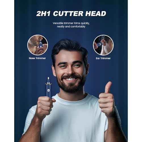 Nose & Ear Hair Trimmer Clipper with LED Display for Men Women, 2025 Model Painless USB Rechargeable Eyebrow & Facial Hair Trimmer,Professional IPX7 Waterproof Dual Edge Blades (Cyan)
