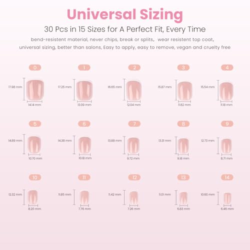 Press On Nails French Tip White Nude - 30 Reusable Fake Nails Kit