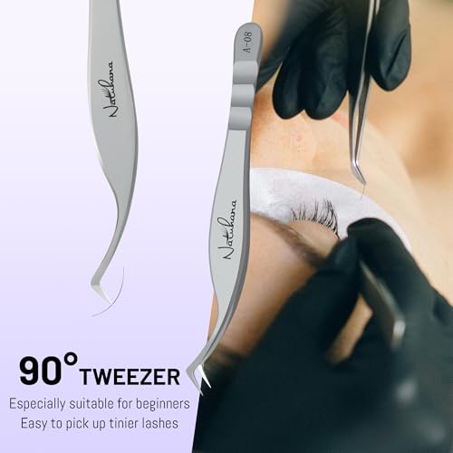 High Precision Lash Tweezers for Individual and Volume Eyelash Extensions Premium Stainless Steel Curved Fiber Tip Professional Isolation Tweezer