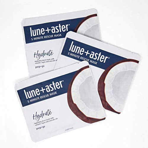 Lune+Aster 5 Minute Rescue Mask - Hydrate | Deeply Hydrating Sheet Mask with Hyaluronic Acid, Coconut, Argan and Avocado Oils. Made in Korea.