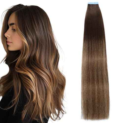 Tape in Hair Extensions Human Hair, Hair Extensions 20 Inch 20pcs Remy Straight Human Hair Tape in Extensions Skin Weft Tape Extensions Human Hair