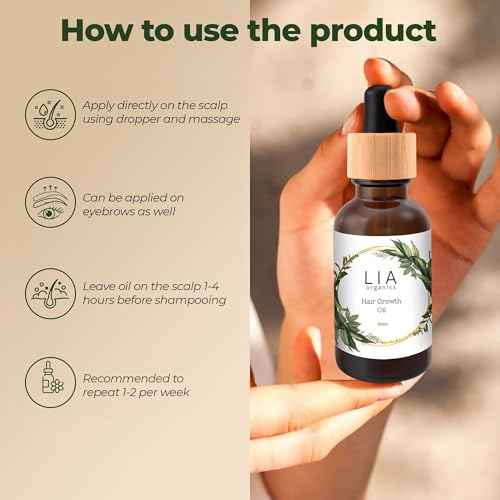 Lia Organics Hair Growth Oil - Organic, Vegan, cruelty free - Rosemary oil, castor oil, pumpkin seed oil, amla oil etc. For thick healthy hair, 1.70 Fl Oz (Pack of 1)