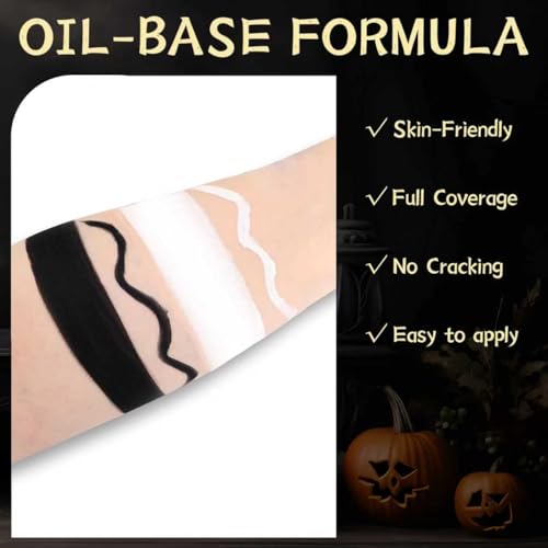 Black White Face Paint Kit for Halloween Makeup & Cosplay